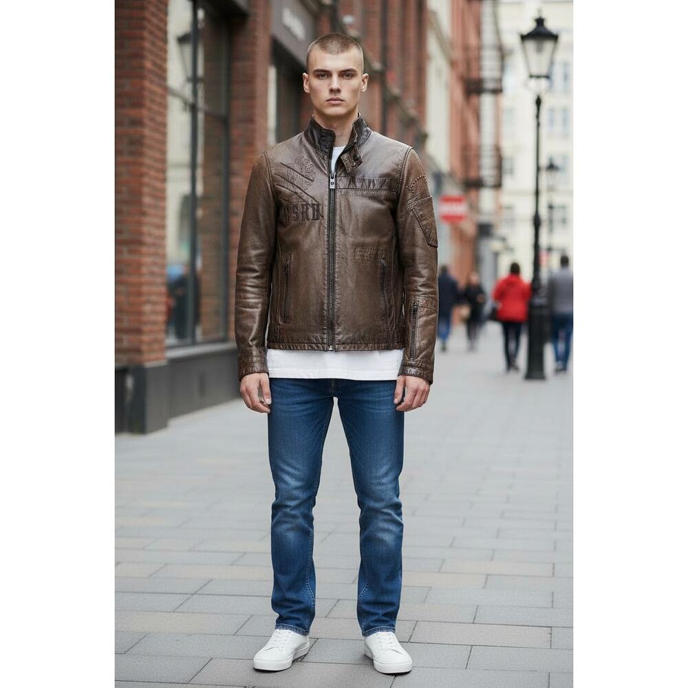 Vintage G-Star RAW GS 33 Distressed Leather Moto Jacket Brown Size S